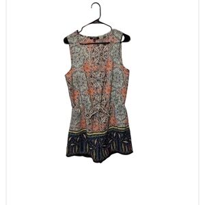 Y2K Romper Shorts Size XL Boho Festival Geometric Floral Sleeveless Beach Bebop